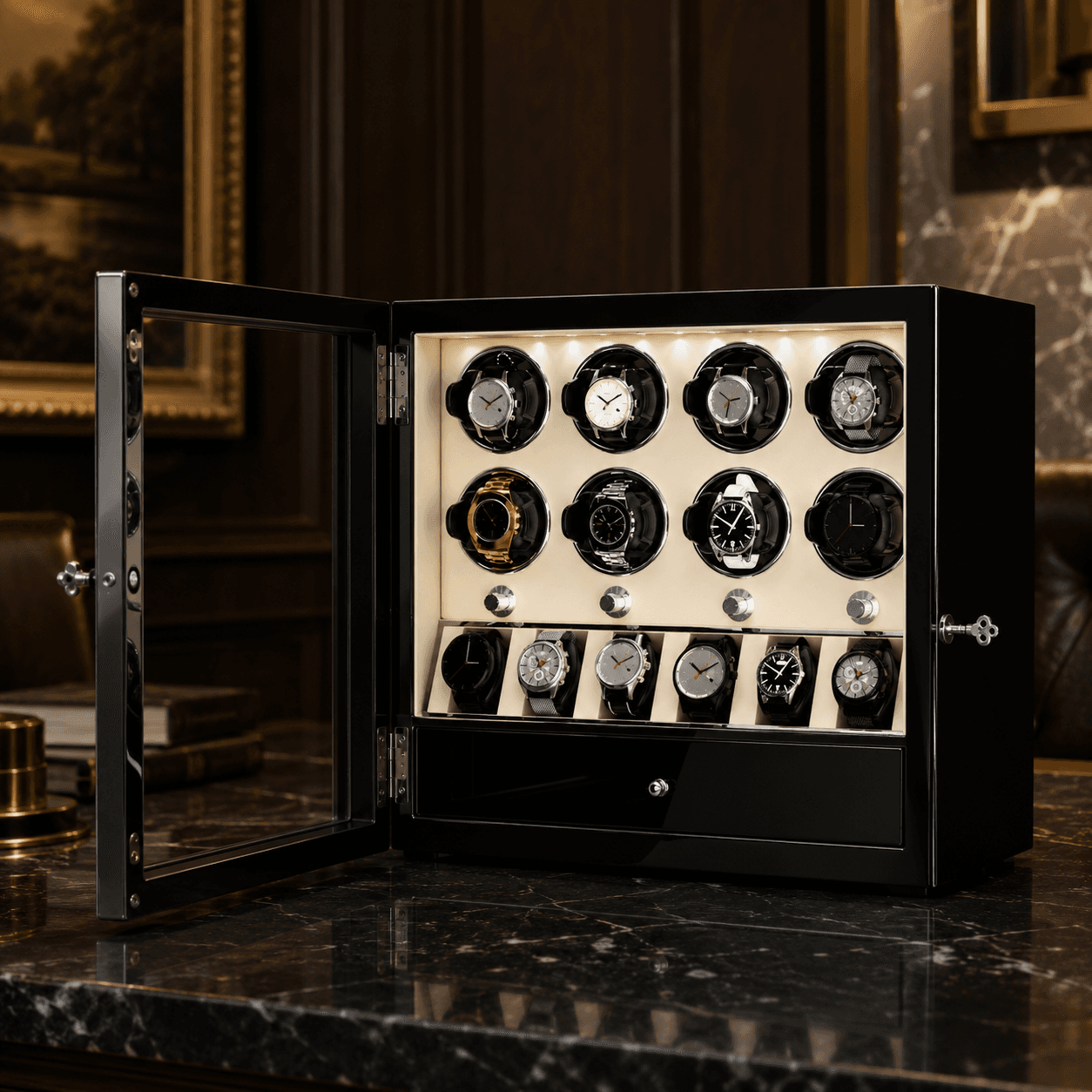 Robert Taylor Ascot watch winder — Black & Cream.