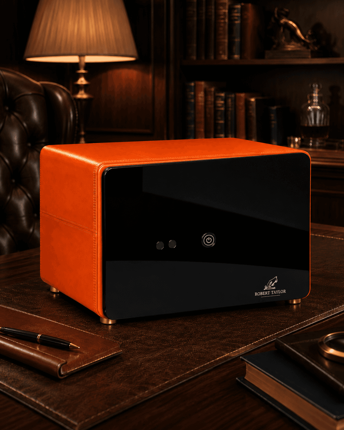 Robert Taylor Chelsea watch winder — Orange & Black Safe.